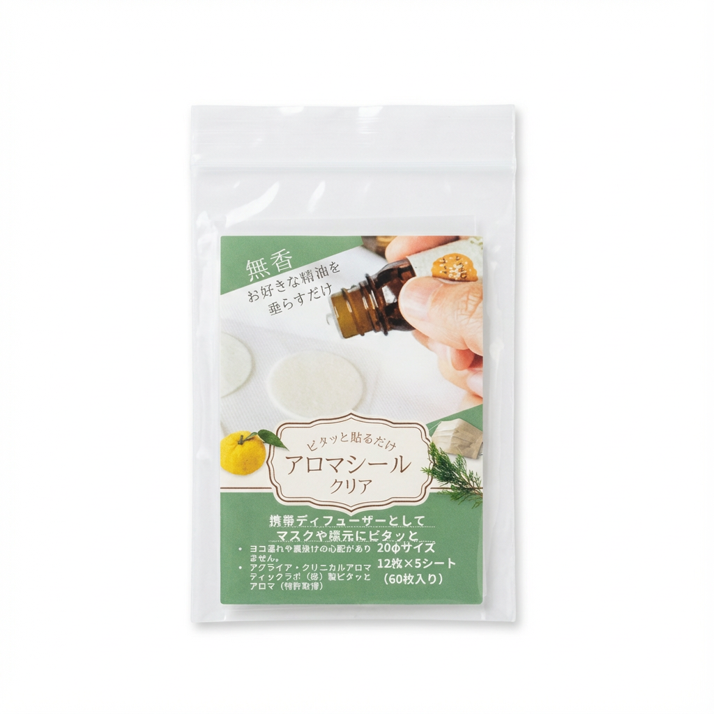 アロマシール（ピタッとアロマ・クリア）｜香りを持ち運べる便利な精油滴下専用シール｜和精油のある暮らし